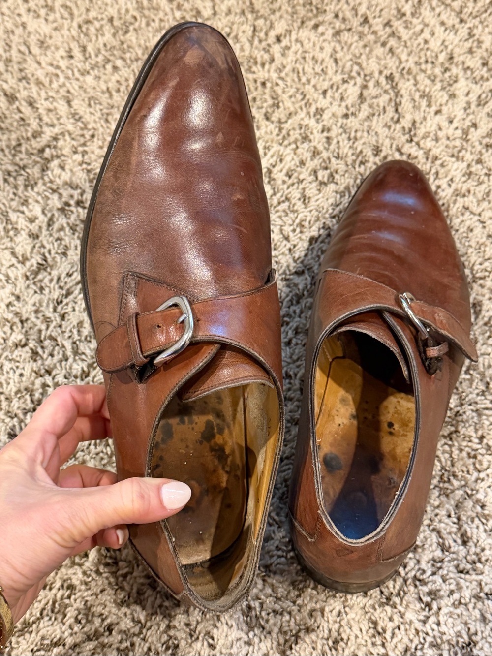 Men's Brown Leather Single Monk Strap Dress Shoes